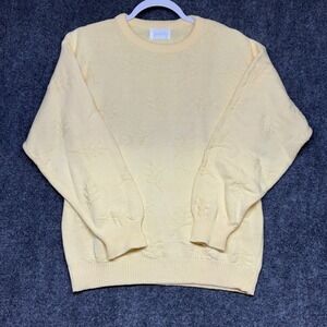 Vtg Jantzen Pale Yellow Textured Fall Leaf Knit Pullover Sweater M Made in USA